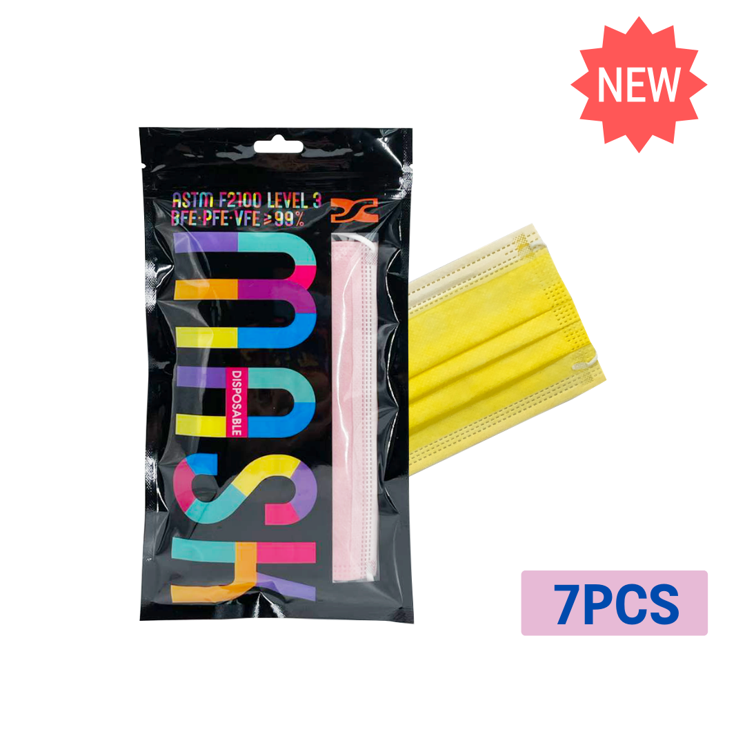 (SX-0018) 【5包】(7片)> 三層防護口罩 (黃色) 7片
